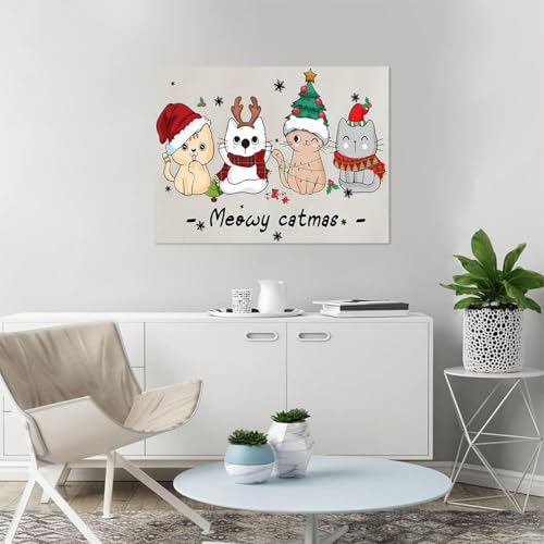 Image of Christmas Cat Stamped Cross Stitch Kits for Adults - Embroidery Kits for Beginners Adults,11 CT Patterns Dimensions Counted Cross Stitch Kits for Adults Arts Craft 16x12 inch