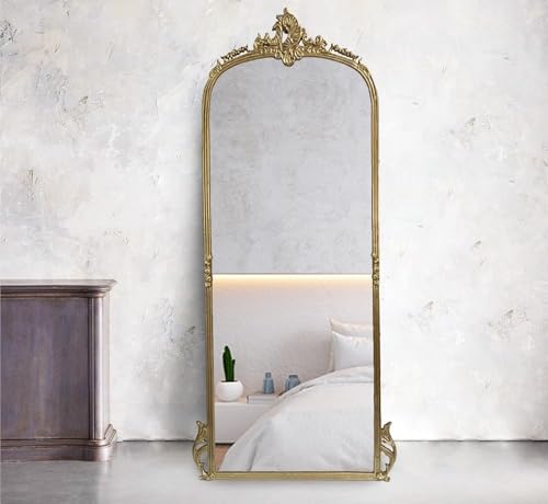 Image of Full Length Mirror with Ornate Frame Tall Standing Floor Mirror for Bedroom, Dressing Room & Living Room (Glam Gold (Without Stand))