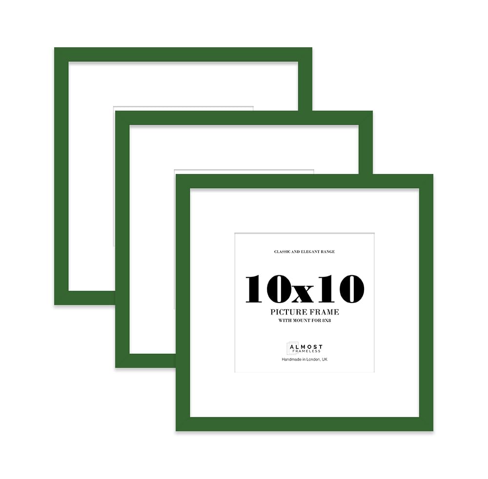 10x10 Green Picture Frame with Mount for 8x8 Photos, Prints - Modern Square Wall Frame, Set of 3
