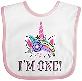 inktastic First Birthday Unicorn Outfit for Girl Baby Bib White and Pink 3e31d