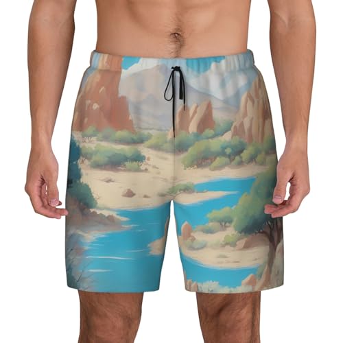 Oasis in The Desert Smallmen'S Double-Layered Swim Trunks, Quick-Drying Surf Shorts, with Pockets, All-Print Beach Swimwear Black