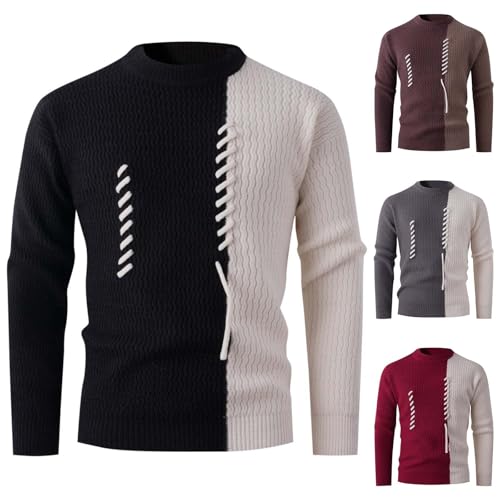 Cambkatl Men's Color Block Patchwork Pullover Sweaters, Crew Neck Slim Fit Long Sleeve Casual Knit Sweater Tops2