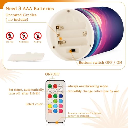 Image of Flickering Flameless Candles, Palm Tree Beach Tropical LED Candles with Remote Timer, Set of 2 Battery Operated Candle for Valentine Wedding Birthday