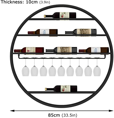 Emisoo Wall-Mounted Wine Rack Round Wine Bottle Holder ， With Hanging Goblet Glass Stemware Racks ， Black Metal Iron Storage Shelf ， Organizer Shelves For Bar Kitchen (Size : 85X10X85Cm) #TOP1