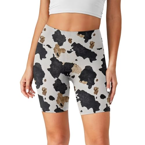 Biyejit Milk Cow Print Biker Shorts Women Tummy Control Compression Sports Leisure Cycling Short Yoga Leggings Outdoor Jogging Shorts