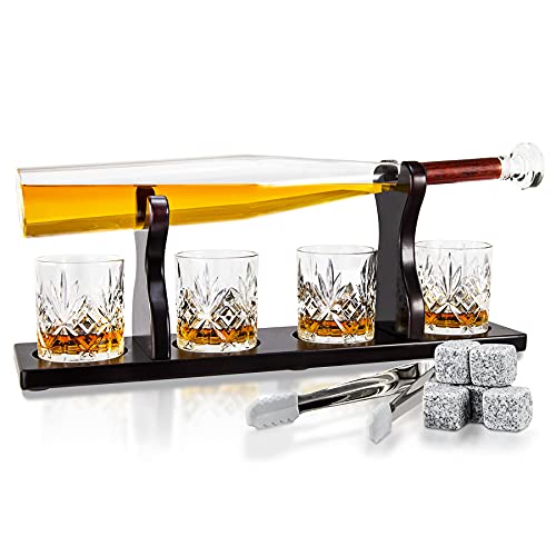EcoGrowth Baseball Whiskey Decanter Sets, Liquor Decanter Set with 4 Glasses, 6 Whisky Stones, Whiskey Decanter Gift Set for Men