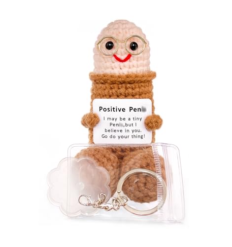 IYOOCSS Handmade Positive Crochet Gift with Emotional Support Message Card Funny Desk Decor Novelty Gift for Women Boyfriend Husband Men Friends Coworker(Brown Doll-1pcs)