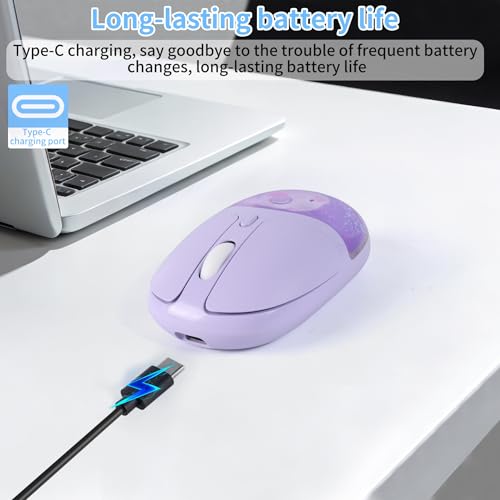 Image of Bluetooth Wireless Mouse,Creative Floating Cartoon Rabbit Animal Mice,RGB Backlit Rechargeable Triple Mode(Dual Bluetooth+USB) Computer Silent Mouse with USB Receiver for Laptop /MacBook /iPad /PC-Purple