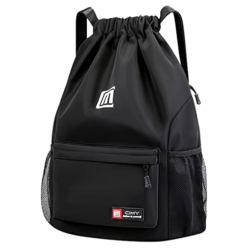 Pystuvo Drawstring Gym Bag, Large Drawstring Bags With Mesh Pockets Water
