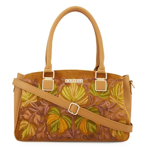 Image of Caprese Siji Tresana Large Satchel Bag for Women | Kashida Embroidery Handbag with Adjustable & Detachable Strap & 3 Spacious Compartments | Stylish Handheld Bag for Work, Travel & Everyday Use