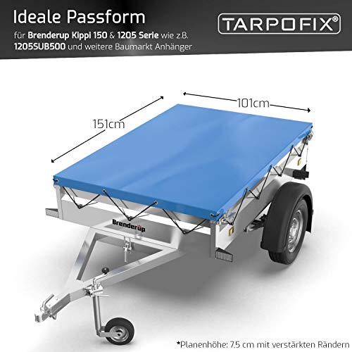 Tarpofix® Anhänger Plane 150 x 100 cm inkl. Planenseil | Anhängerplane Flachplane aus PVC PLANENMATERIAL | Verstärkte Brenderup Anhänger Plane für DDR PKW Hänger | Abdeckplane Anhänger Abdeckung Blau – Bild 3
