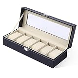 Ohuhu Scatola porta orologi per 6 orologi Box Storage con coperchio in vetro nero in similpelle, 6-Scomparto Scatola Porta Orologi in Cuoio Tenere gli Orologi in Ordine - Beige