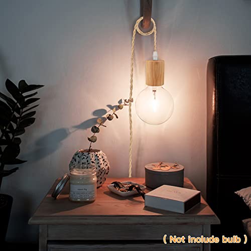 Zevnico 18Ft Wood Pendant Light Cord Kit, Swag Hanging Lamp Kit With Plug In & Switch, Hanging Lights Diy Farmhouse Industrial E26 Socket Pendant Light Fixtures Vintage 18' Twisted Cloth Covered Wire #TOP1