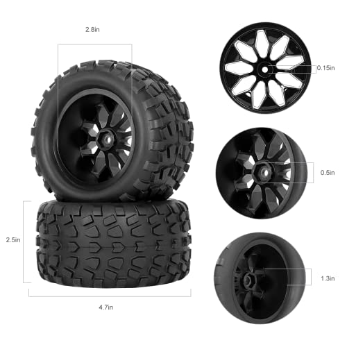 Rc Station 12Mm Hex Rc Wheels And Tires 1/10 Scale Rc Truck Tires And Wheels For Traxxas Rustler Stampede Hoss E-Revo Redcat Volcano Epx 2.8 Rc Tires And Wheels Preglued With Foam Inserts 4Pcs #TOP4