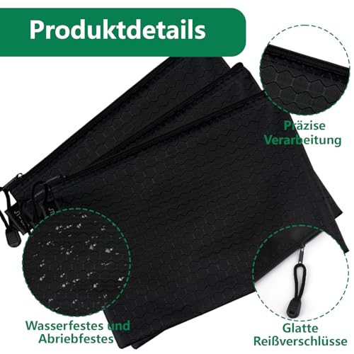 Geldtasche, 4 Stück Geldtaschen Banktasche, 24 x 18 cm A5 Geldmappe, Wasserdichte Oxford Geld Tasche mit Reißverschluss, Schwarz Dokumententasche, Aufbewahrungstasche für Haushalt, Business und Schule