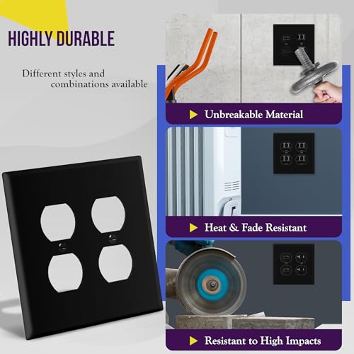 Image of ENERLITES Double Duplex Wall Plate, Two Gang Electrical Outlet Cover, Gloss Finish, Mid-Size 2-Gang 4.88 inch x 4.92 inch, Unbreakable Polycarbonate Thermoplastic, UL Listed, 8822M-BK, Black