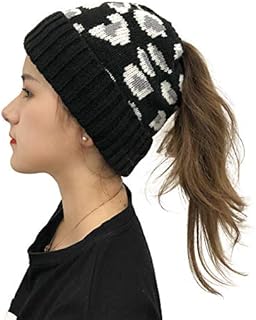 YAMEE Womens Wool Warm Soft Knitting Ponytail Beanie Hat Winter Outdoor Snow Leisure Messy Bun Beanie Hats