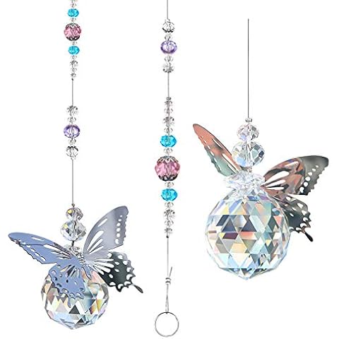 Hisredsun 2 PCS 30mm Hanging Crystal Suncatcher, Crystal Prism Chandelier Decor Rainbow Sun catcher Prisms Window Hanging Prism with a White Silk Bag Cover