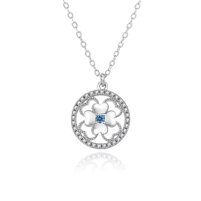 FOXMER925 Silver Zircon Round Flower Pendent For Women