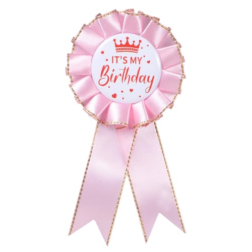 Its My Birthday Pin, 5.9 X 2.8" Happy Birthday Button Pin, Satin Fabric Award Brooch with It's My Birth Day Text, Birthdays Pins for Women, Birthdays Ribbon Pins for Women Men