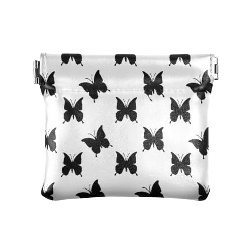 Black Butterfly Silhouette Coin Purse Leather Pouch Change Purse, Squeeze Coin Pouch for Cards, Keys & Lipsticks, Unisex