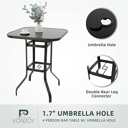 Vonzoy 5 Piece Patio Bar Height Set W/ 4 Outdoor Swivel Chairs And 1 High Glass Bar Table, High Top Bistro Set – Brown #TOP4