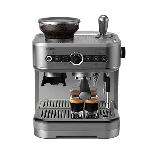 PHILIPS Barista Brew Semi Automatic Espresso Machine – Single & Double Espresso + Americano Button, 250g Bean Container, Intuitive Guidance, Calibrated Tamping, Metal Silver (PSA3218/01)