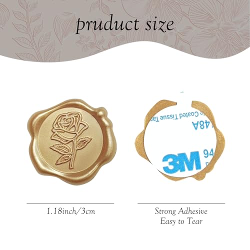 50 Pcs Gold Rose Wax Seal Stickers, Rose Envelope Wax Seal, Wedding Invitation Accessories, Easy to Use Gold Envelope Stickers with Good Adhesion