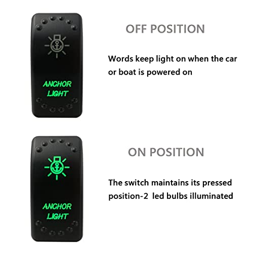 Image of Green Backlit Rocker Switch 5 Pin ON-Off Laser Etched Button Switch with Wires for Car Marine Boat UTV 20A /12V 10A /24V (Anchor Light)