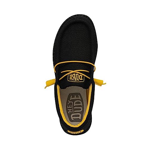 Image of HEYDUDE Men's Wally Sox Slip On Shoe, Black /Yellow Size 9 | Lace Up Loafer | Lightweight Comfortable Casual Shoe