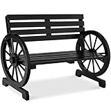 Best Choice Products 2-Person Wooden Wagon Wheel Bench for Backyard, Patio, Porch, Garden, Outdoor Lounge Furniture w/Rustic Country Design, Slatted Seat and Backrest - Black