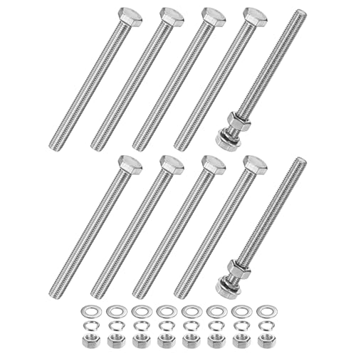 M METERXITY 10-Pack Hex Head Screw Bolt with Nuts Flat &amp; Lock Washers M10x120mm Stainless Steel Bolts and Nuts Kit Fully Threaded Metric Bolt Assortment for Equipment/Machinery