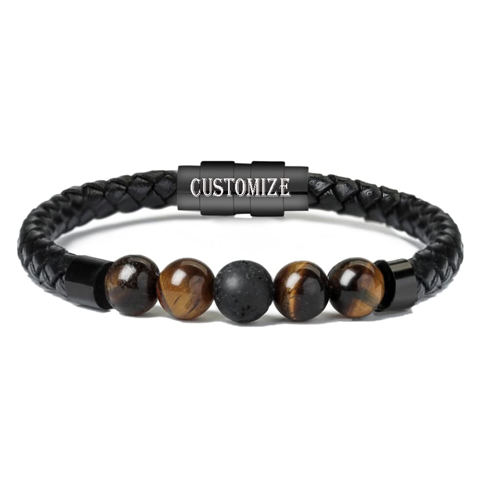 Leather Cremation Memorial Urn Bracelet Lava Stone 316L Stainless Steel Cremation Bangle Keepsake Urn Bracelet for Ashes
