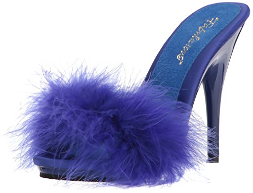 Fabulicious Women's POISE-501F Sandal, Blue Satin-Marabou Fur/Blue, 6 M US