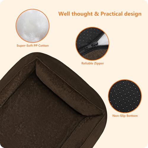 HMTOPE Hundebett, Hundesofa, Hundekissen, Hundekörbchen Abnehmbar und waschbar, Braun, 90 x 75 x 25 cm