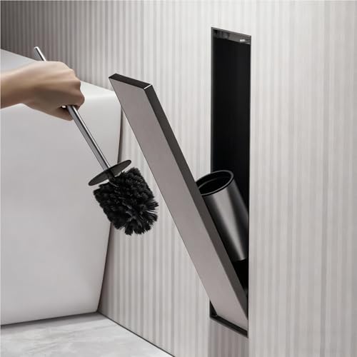 Support De Brosse WC Encastré En Acier Inoxydable 304 Pour Niche De Douche, Brosse WC Incluse, Design Invisible, Fermeture Élastique, Nettoyage Facile Et...