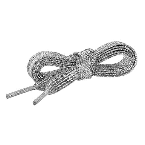 Allegra K Glitter Shiny Metallic Sparkling Shimmery Flat Sneakers Shoelace Shoe Laces Strings 110Cm/43.31" Silver #TOP2