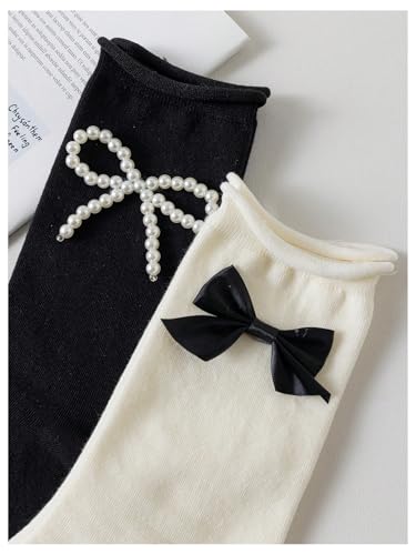 Verdusa Women's 2 Pairs Bow Ankle Socks Casual Crew Socks2
