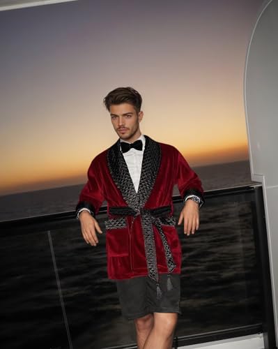 Velvet Short Smoking Jacket with Belt Regular Fit Cigar Robe Double Breasted Blazer for Men2