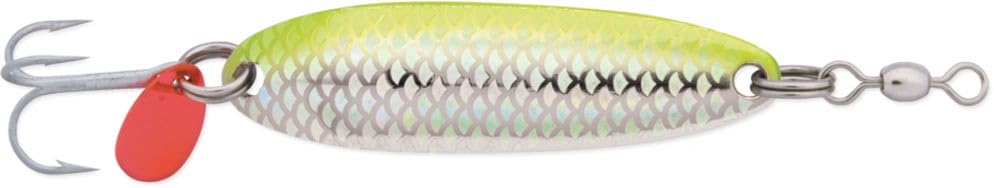 LUHR-Jensen Krocodile Spoon, Casting and Trolling Fishing Lure for Salmon, Trout and Steelhead, 316 (1-9/16") Chrome/Chartreuse Reflex