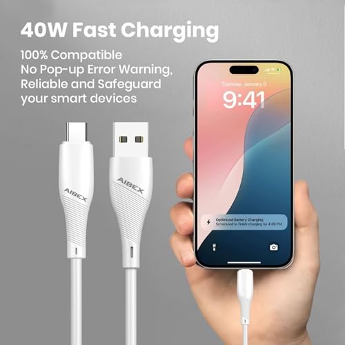 Image of AIBEX USB-A to Type-C 25 cm Powerbank Cable 3.4A Fast Charging & Data Sync Short Cord Compatible with Samsung, OnePlus, Xiaomi, Realme, Vivo, Oppo, Google Pixel, iPad, Tablets, Laptops, Travel (White)