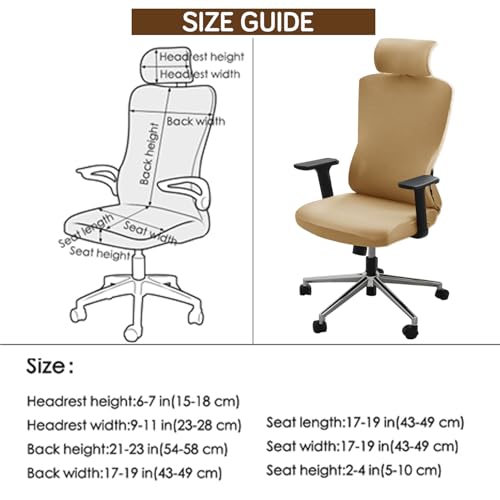 Image of HOKIPO 'SereneSolids' 140 GSM Office Chair Cover with Headrest (High-Back) - 140 GSM Stretch Fabric - Washable, Anti-Slip Fit for Ergonomic Mesh Office Chairs, Camel (AR-5369-CML)