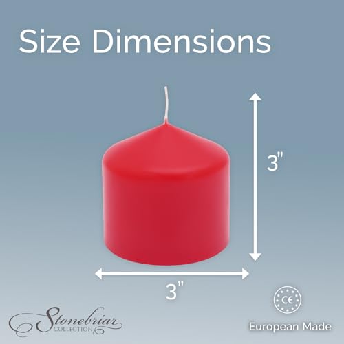 Image of Stonebriar Unscented Pillar Candles - 18 Hour Burn Time, Long-Lasting Wax Candles for Weddings, Holidays, Home Decor & Special Events, Pack of 6, Red, 3 inch x 3 inch