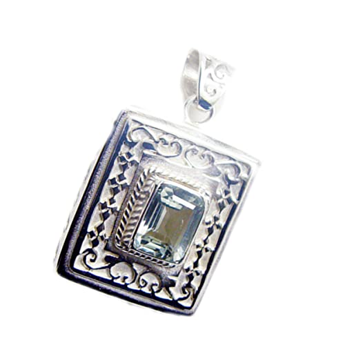 Pendentif améthyste verte octogone en argent véritable fin - 3