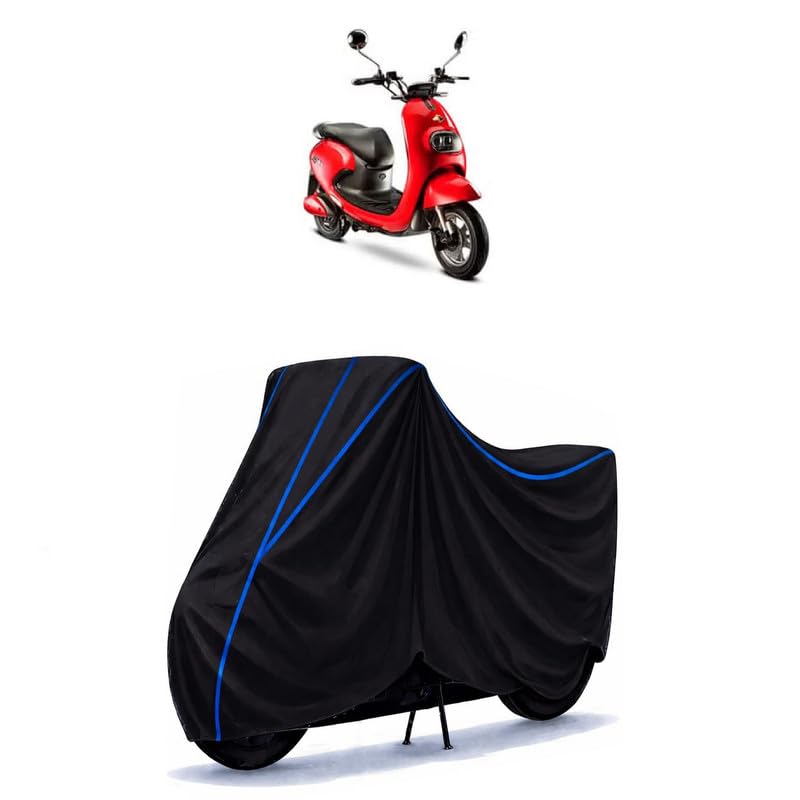 Image of Scooty Cover Water Resistant for Evolet Pony | Universal Scooter & Bike Cover | Heavy Duty UV Dust, Rain & Scratch Protection | Elastic Fit All Weather Indoor Outdoor | Black with Blue Piping