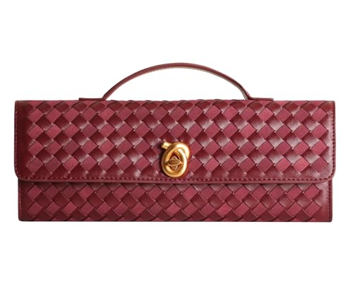 Image of Woven Clutch Purses for Women, Leather Evening Clutch, Handmade Woven Shoulder Bag Crossbody Bag