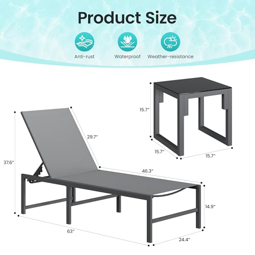 Image of Amopatio Patio Lounge Chair Outdoor Chaise Lounge Set of 2 for Pool | with Side Table Weather Resistant 5-Position Adjustable Backrest Heavy Duty Steel Frame 400 LBS Capacity;Gray