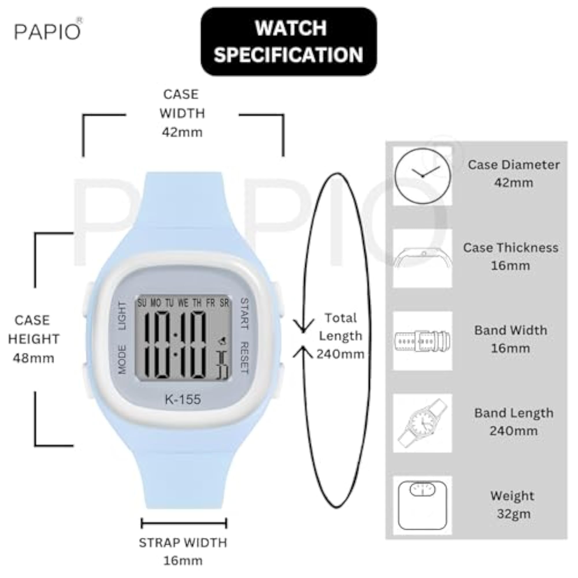 Unisex Digital Sports Watch, LCD Display