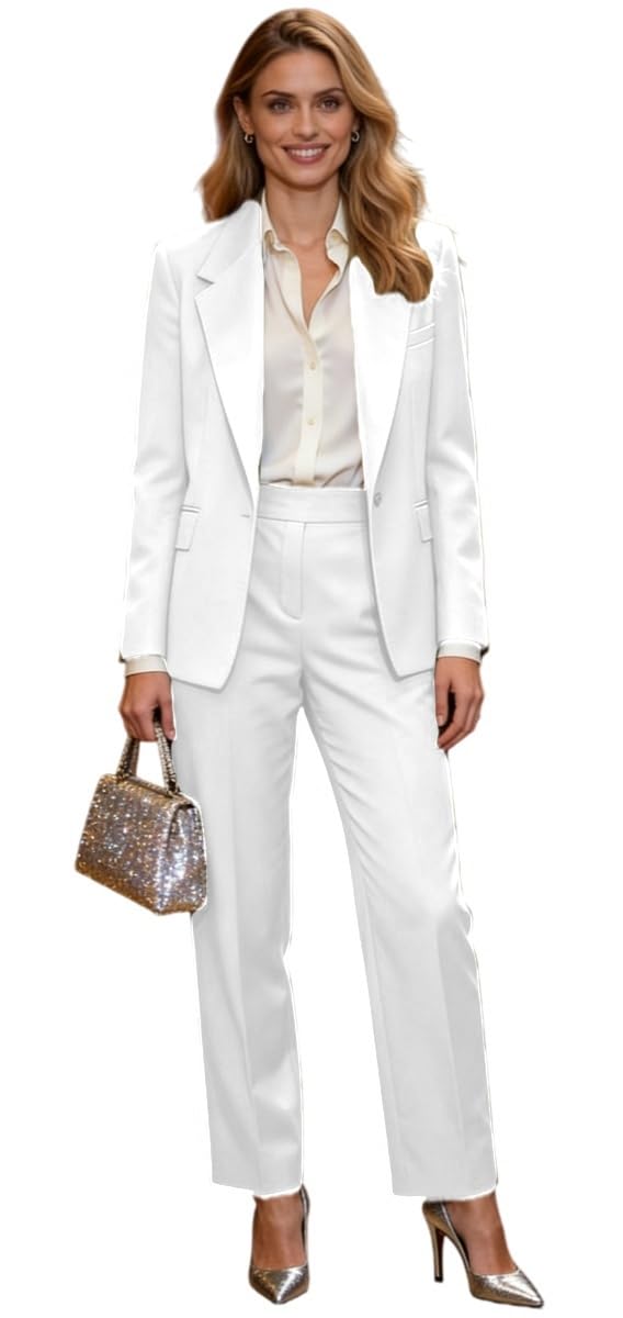 2 Piece Womens Pants Suit Slim Fit Business Suit for Work Notch Lapel Prom Tuxedos Blazer Pants Set