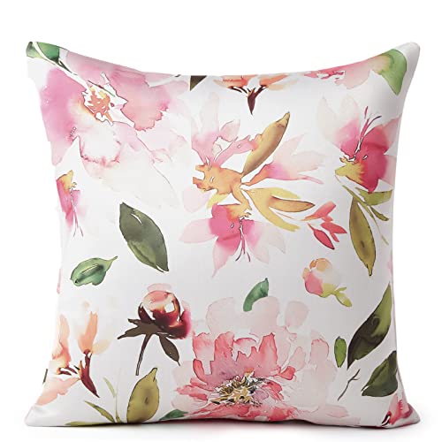 Encasa Homes Decorative Cushion Cover 18" X 18" (18 X 18 Inch) - F1 Spring - Floral Digital Printed, Large Square Pillow Case For Chair, Seat, Bed, Office & Home (Set Of 2) #TOP1